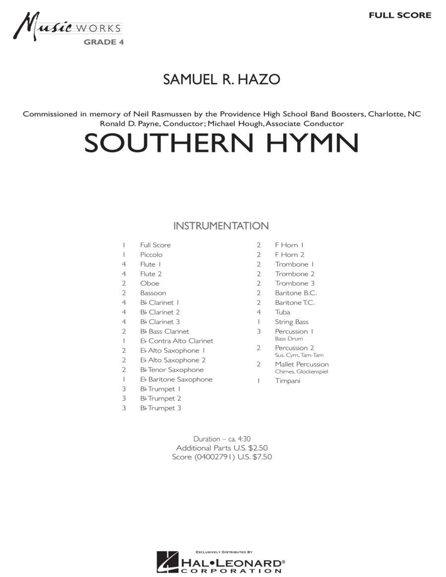 Southern Hymn by Samuel R. Hazo
                        Concert Band -
                         Digital Sheet Music
                        