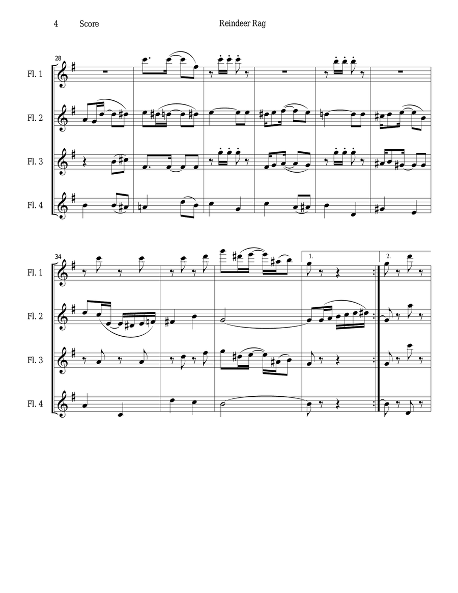 Reindeer Rag for Flute Quartet Flute Quartet scores gallery preview page 4