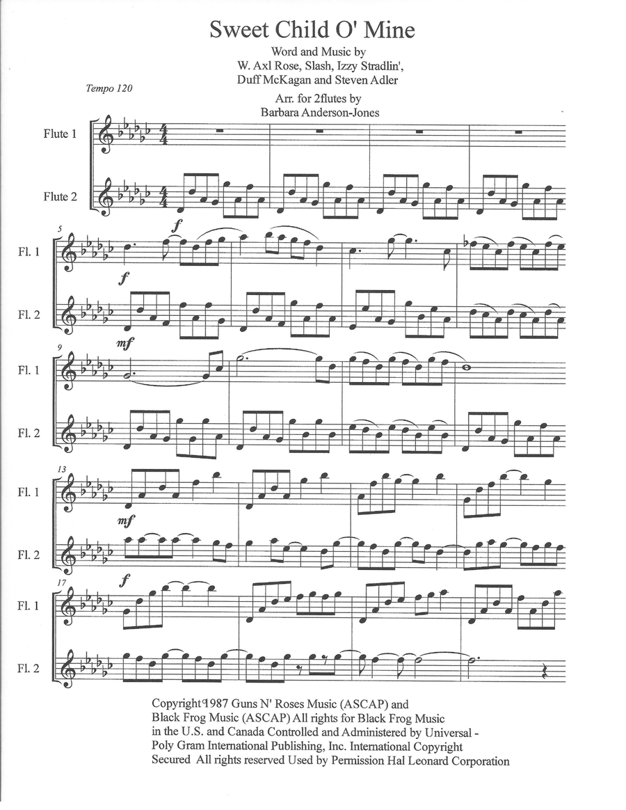 Sweet Child O' Mine Flute Duet scores gallery preview page 2