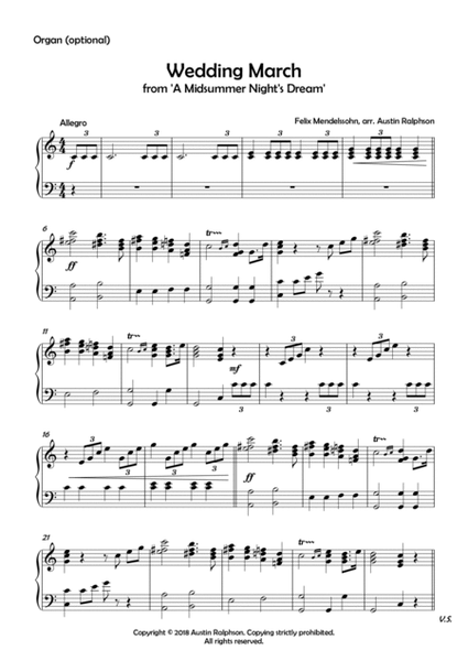Wedding March (from "A Midsummer Night's Dream") by Mendelssohn - string quartet with optional organ image number null