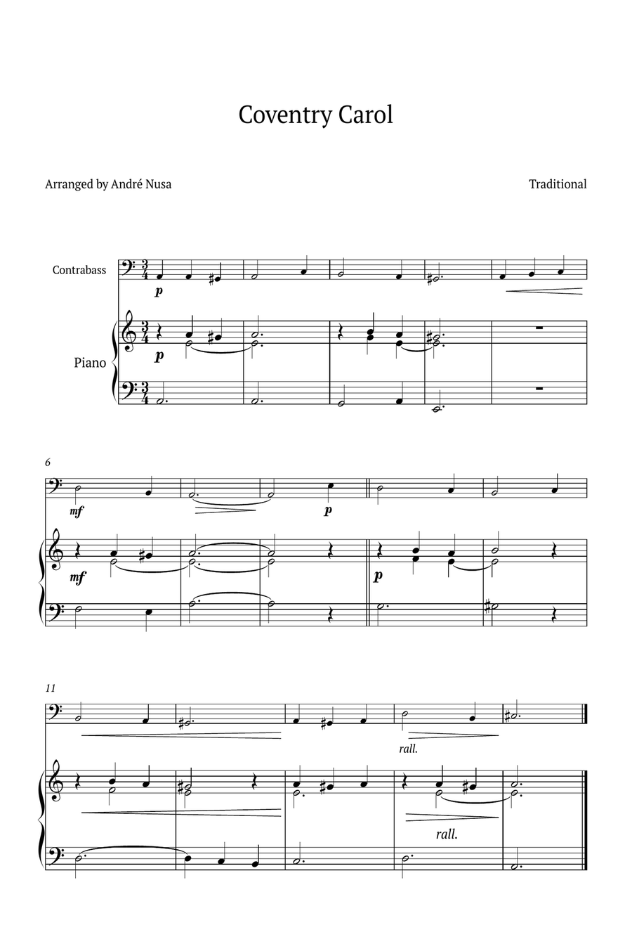 Conventry Carol Double Bass scores gallery preview page 1