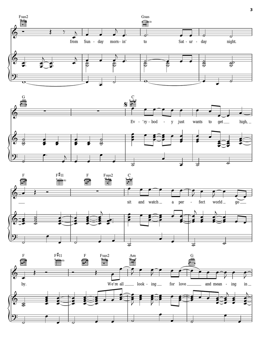 Drugs Or Jesus Piano, Vocal, Guitar scores gallery preview page 3