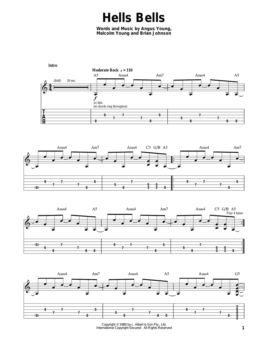 Hells Bells Acoustic Guitar scores gallery preview page 1