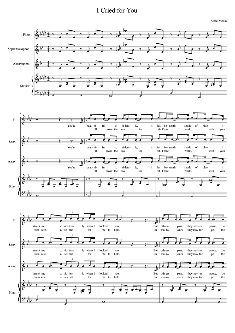 I Cried For You Easy Piano scores gallery preview page 1