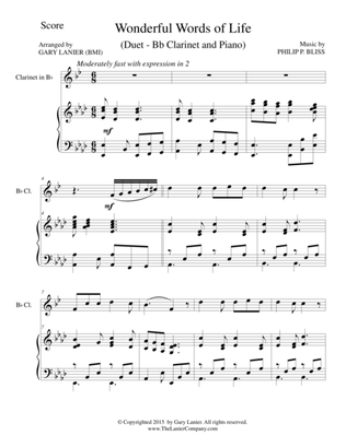WONDERFUL WORDS OF LIFE (Duet – Bb Clarinet and Piano/Score and Parts)