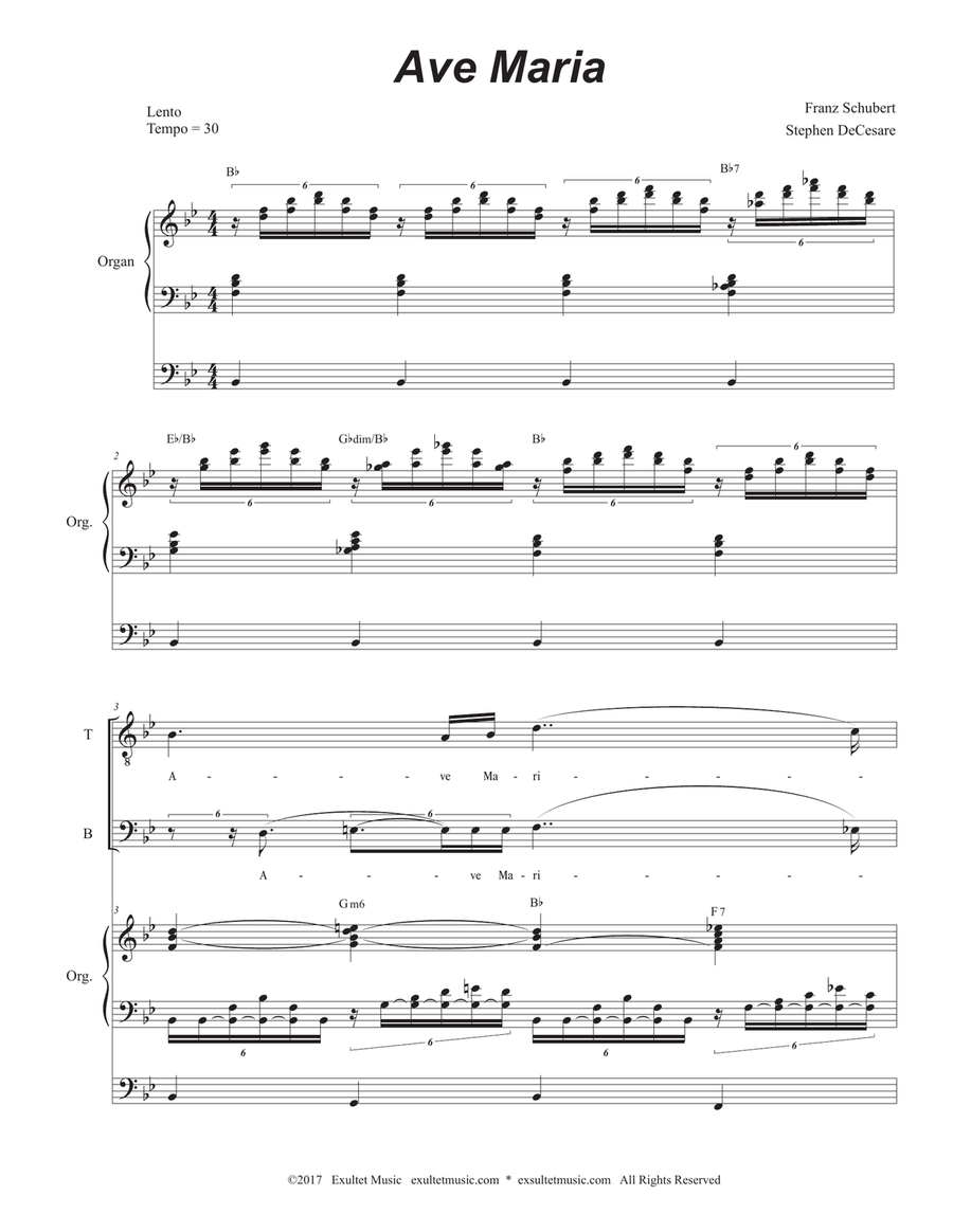 Ave Maria (Portuguese Lyrics - Duet for Tenor & Bass Solo - High Key - Organ Accompaniment) Bass Voice scores gallery preview page 2