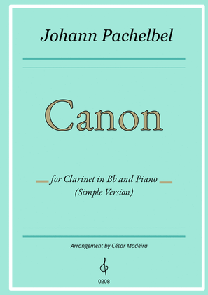 Book cover for Pachelbel's Canon in D - Bb Clarinet and Piano - Simple Version (Full Score)