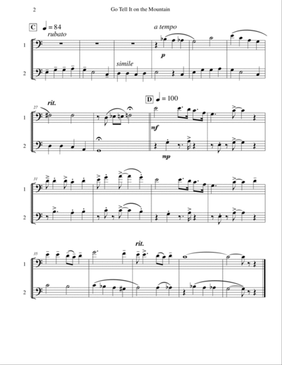 Go Tell It on the Mountain Trombone Duet scores gallery preview page 2