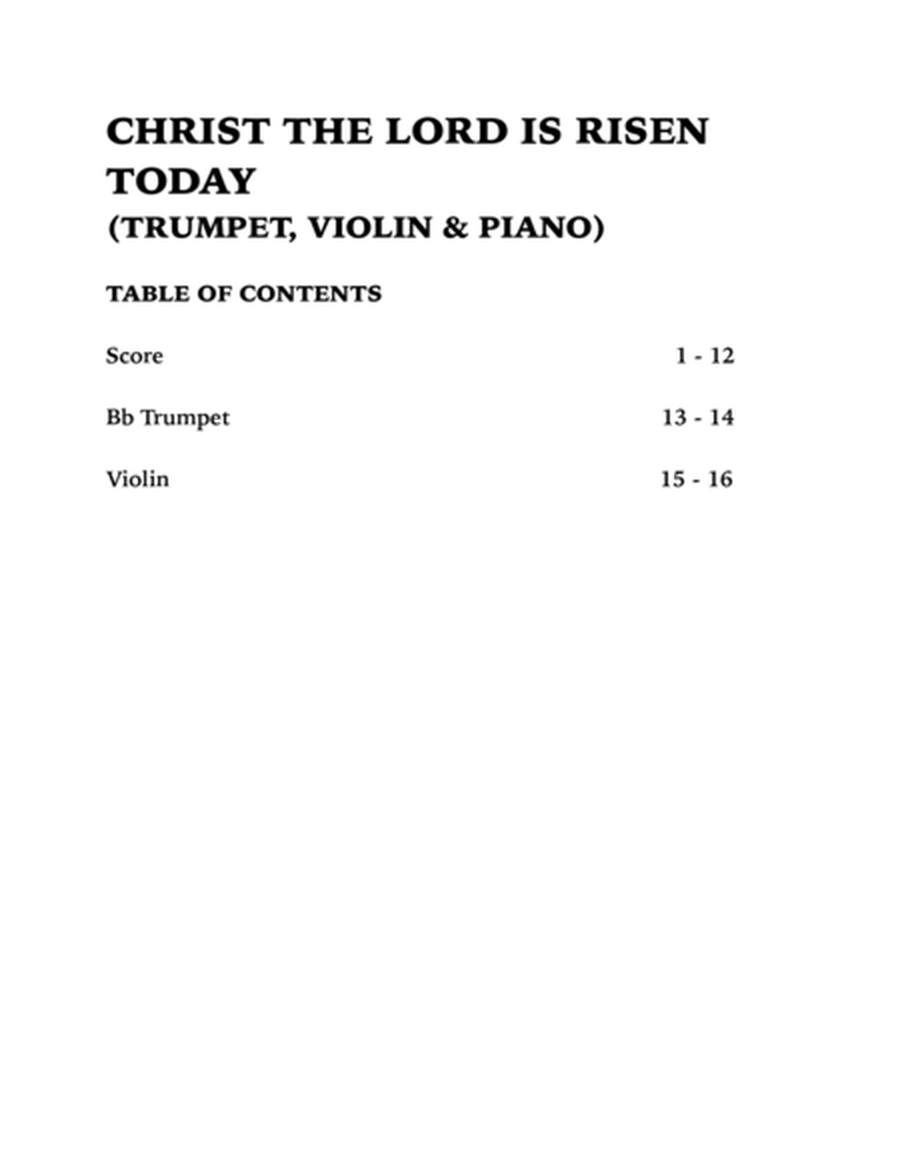 Christ the Lord Is Risen Today (Trio for Trumpet, Violin and Piano) image number null