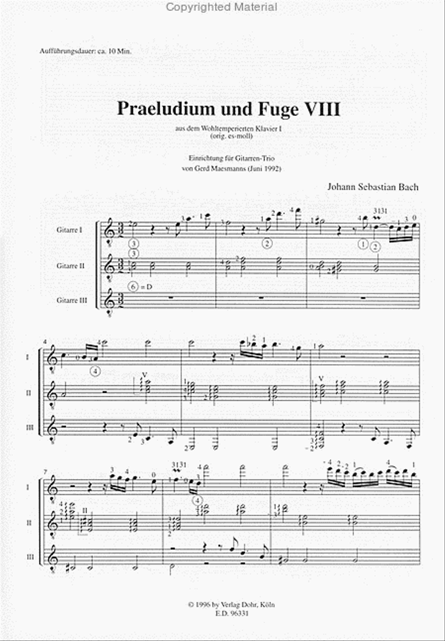 Präludium und Fuge VIII BWV 853 (für Gitarren-Trio) (aus dem Wohltemperierten Klavier I) Guitar Ensemble scores gallery preview page 2