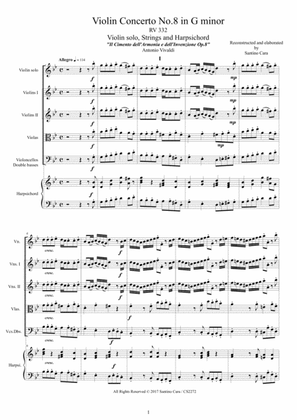 Vivaldi - Violin Concerto No.8 in G minor RV 332 Op.8 for Violin solo, Strings and Harpsichord