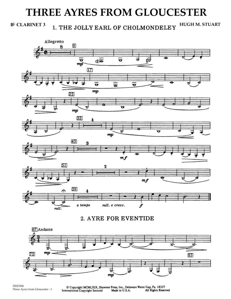 Three Ayres From Gloucester - Bb Clarinet 3 Concert Band scores gallery preview page 1
