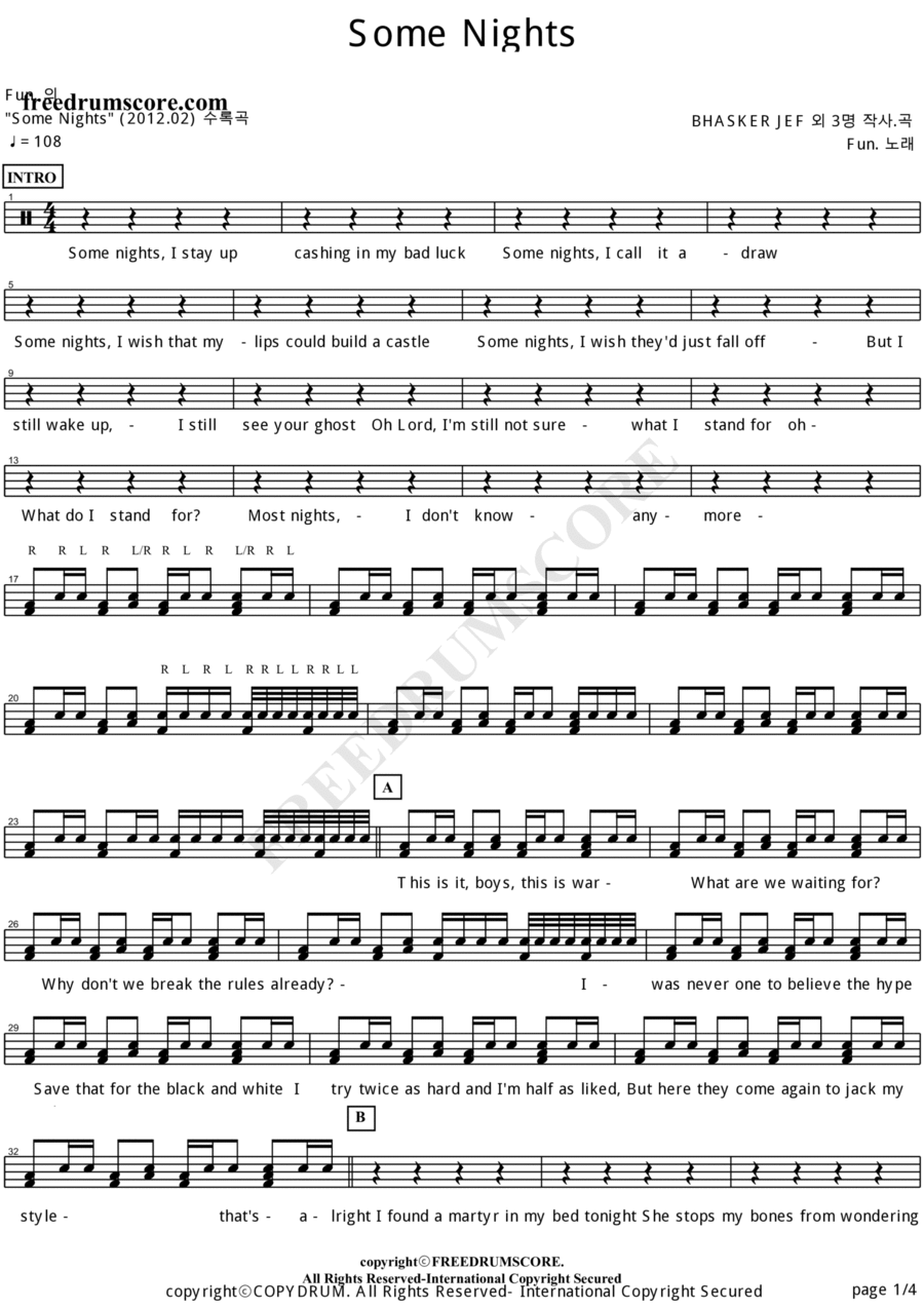 Some Nights Some Nights Drum Set scores gallery preview page 1