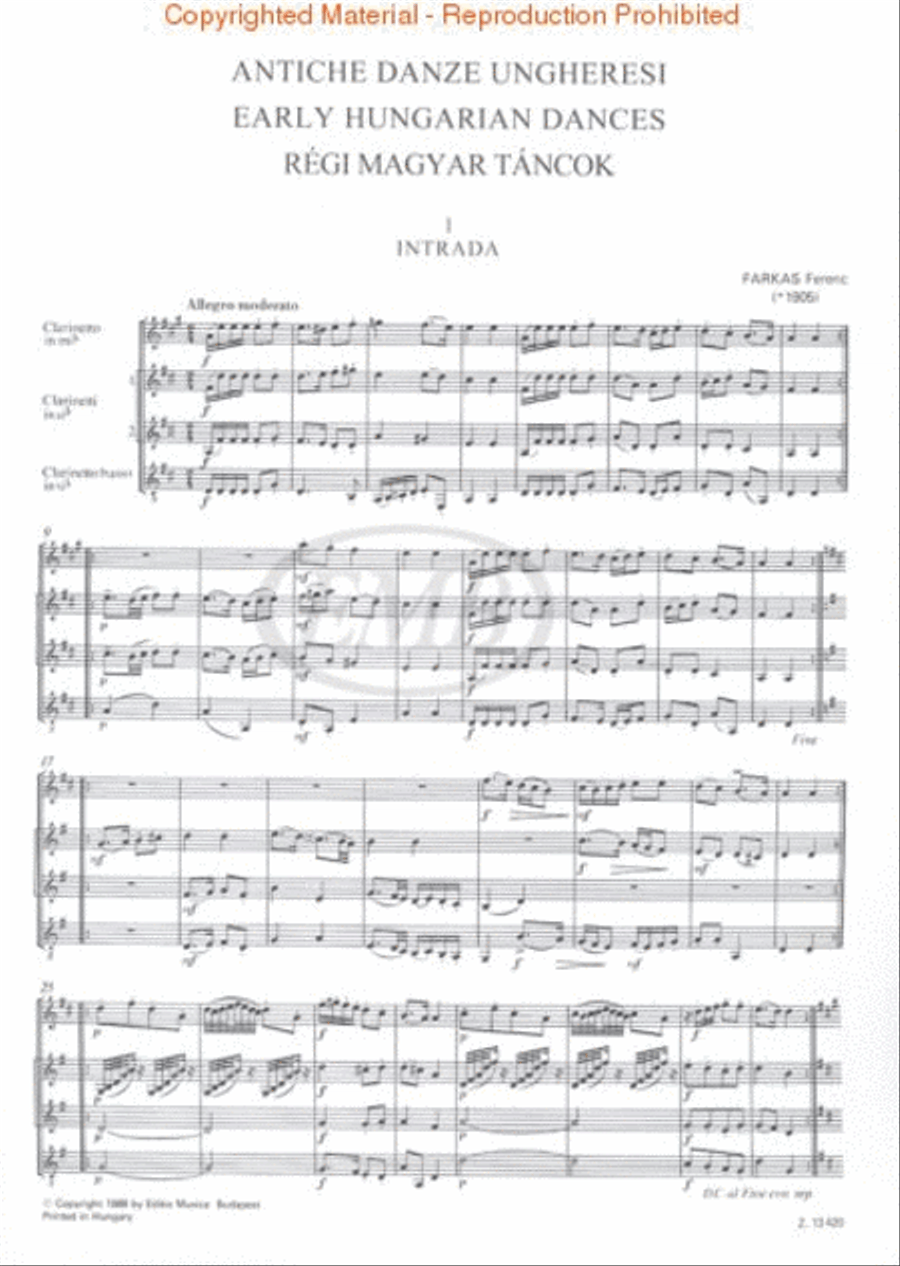 Early Hungarian Dances from the 17th Century for Four Clarinets Clarinet Quartet scores gallery preview page 2