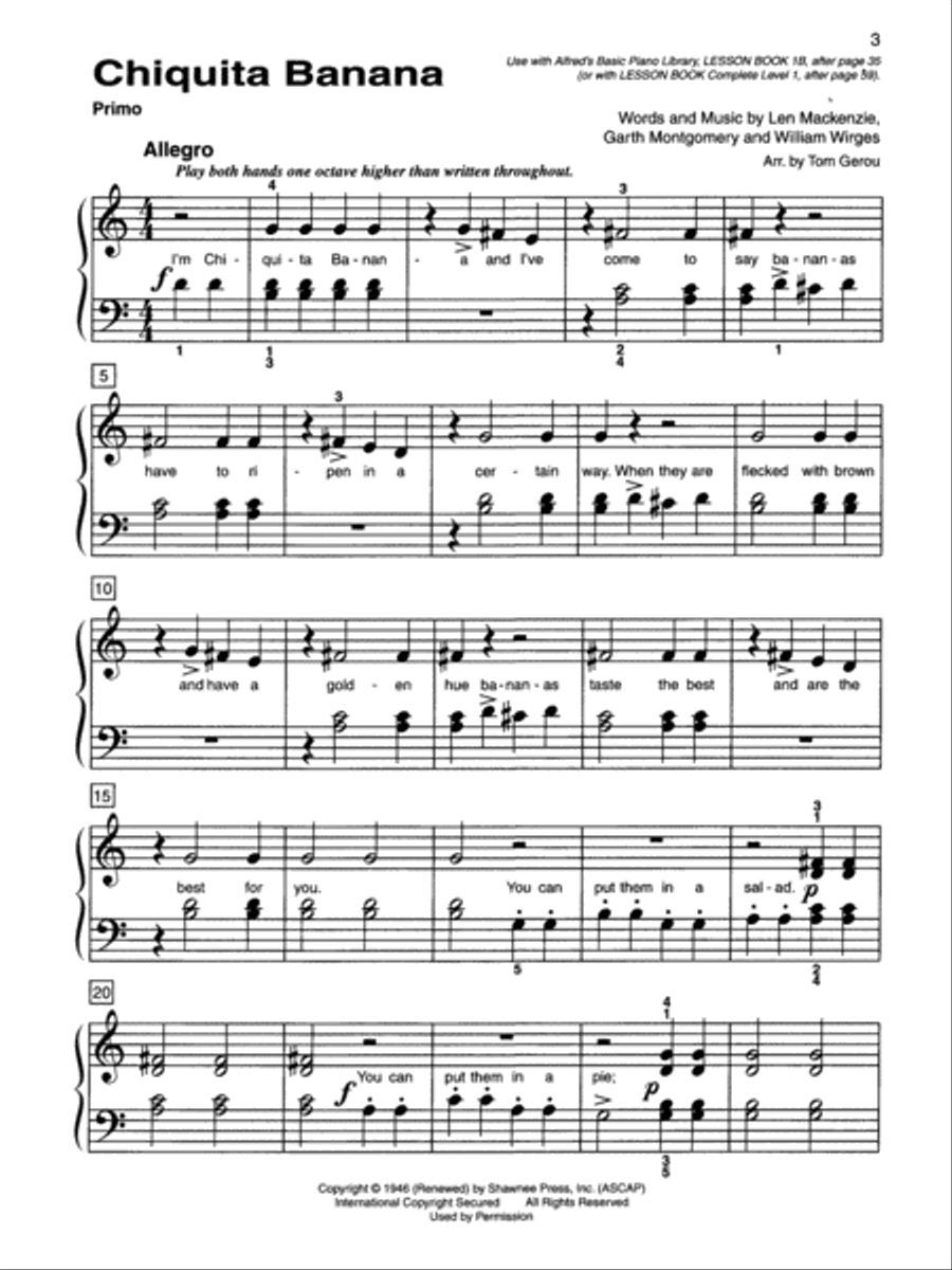 Alfred's Basic Piano Course Top Hits! Duet Book, Book 1B Piano Method scores gallery preview page 3