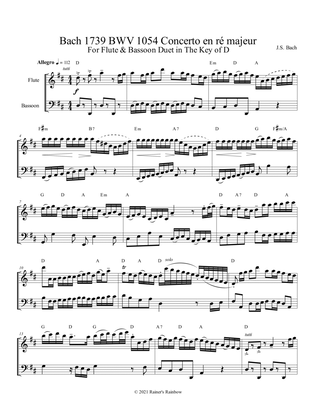 Bach 1739 BWV 1054 Concerto en ré majeur For Duet with Flute & Bassoon in the Key of D