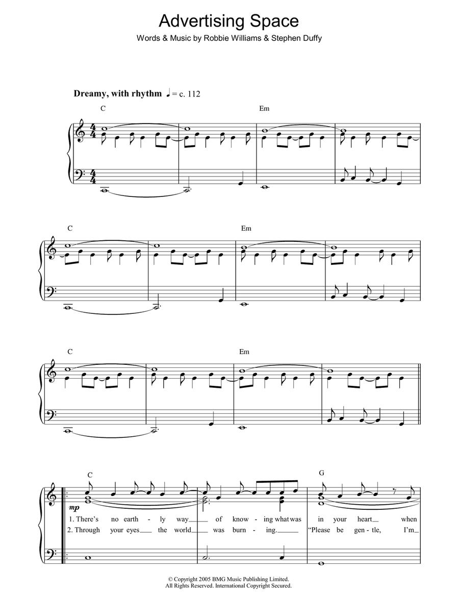 Advertising Space Piano, Vocal, Guitar scores gallery preview page 1