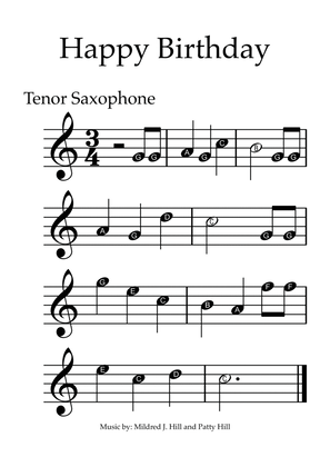Happy Birthday - Tenor Saxophone with note names