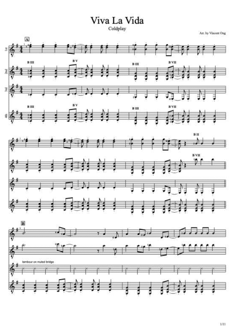 Viva La Vida Guitar scores gallery preview page 1