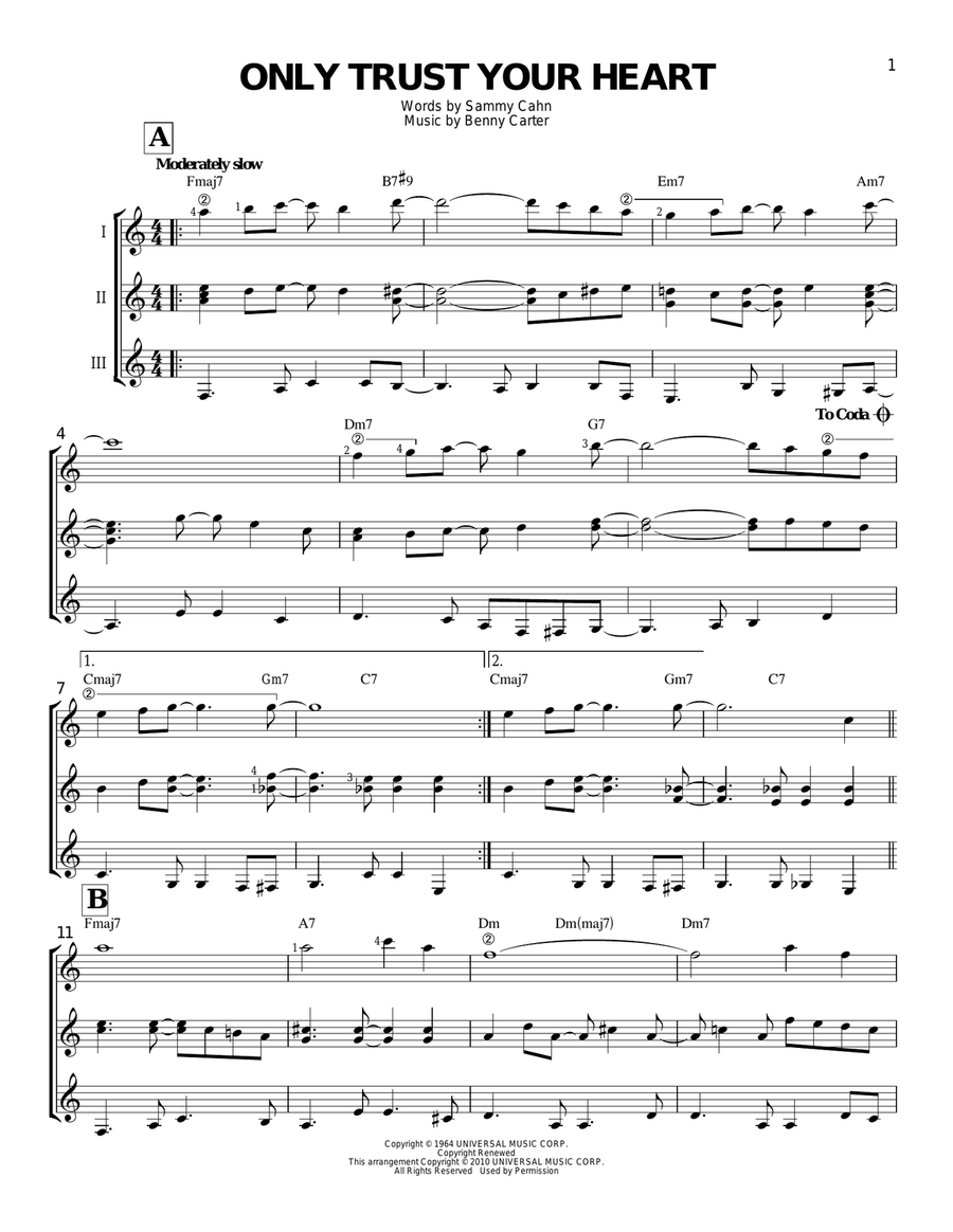 Only Trust Your Heart Guitar Ensemble scores gallery preview page 1