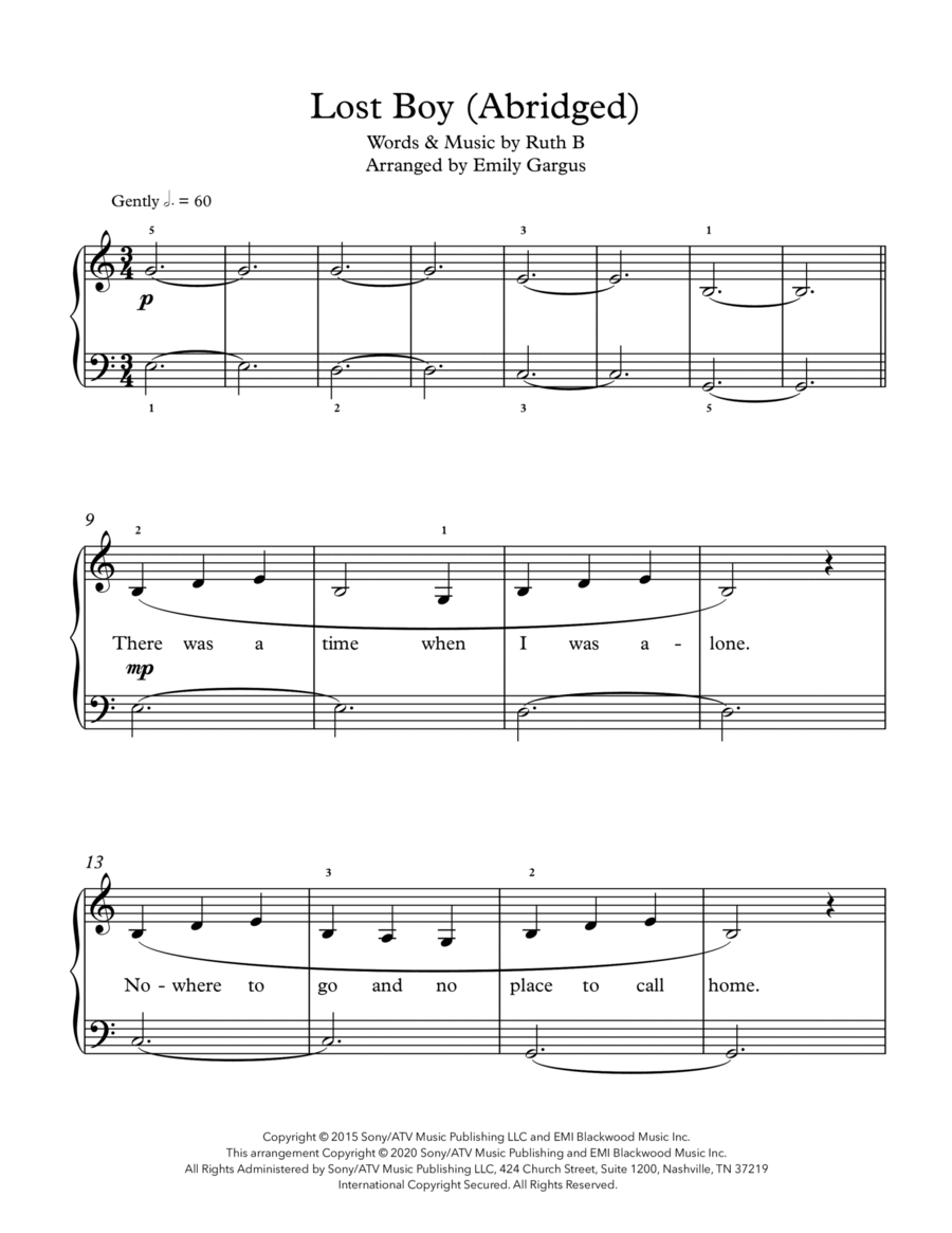 Lost Boy Easy Piano scores gallery preview page 1