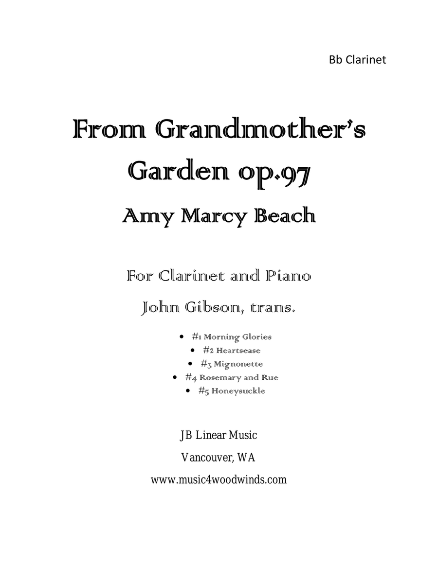 Amy Beach - From Grandmother's Garden for clarinet and piano B-Flat Clarinet scores gallery preview page 1