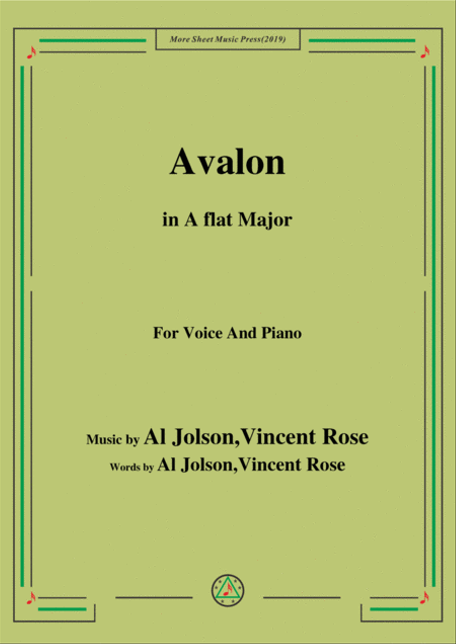Al Jolson,Vincent Rose-Avalon,in A flat Majo,for Voice&Piano Voice scores gallery preview page 1