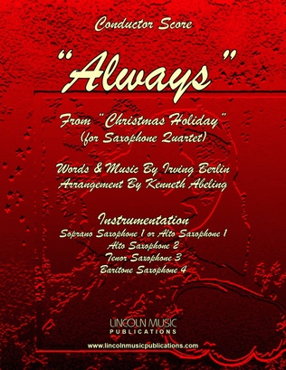 Book cover for Always - Irving Berlin (for Saxophone Quartet SATB or AATB)