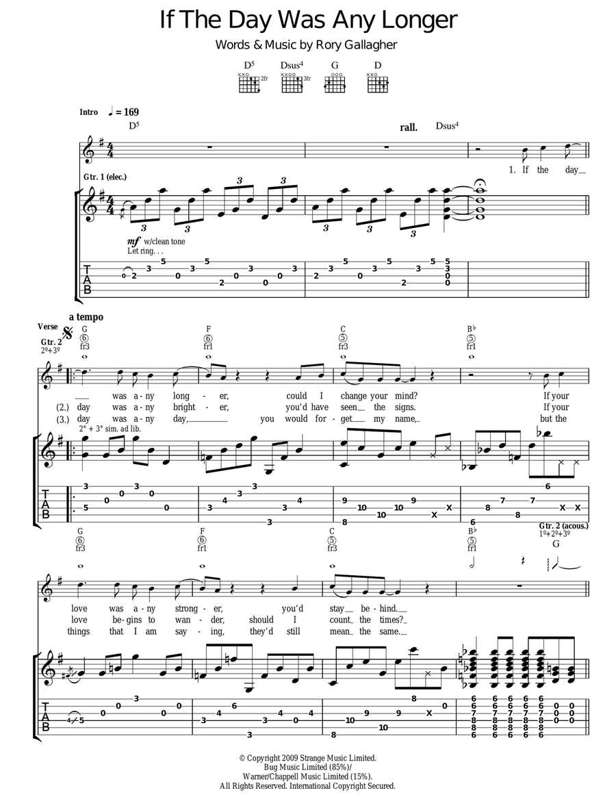 If The Day Was Any Longer Guitar Tablature scores gallery preview page 1