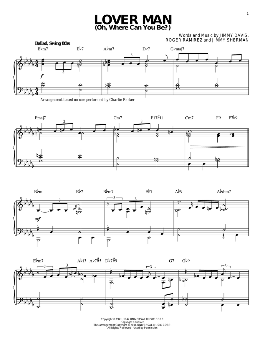 Lover Man (Oh, Where Can You Be?) (arr. Brent Edstrom) Piano Solo scores gallery preview page 1