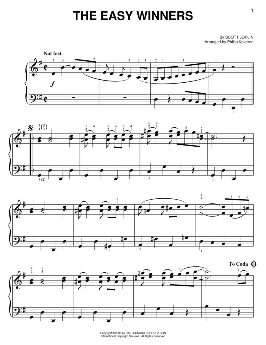 The Easy Winners (arr. Phillip Keveren) Easy Piano scores gallery preview page 1