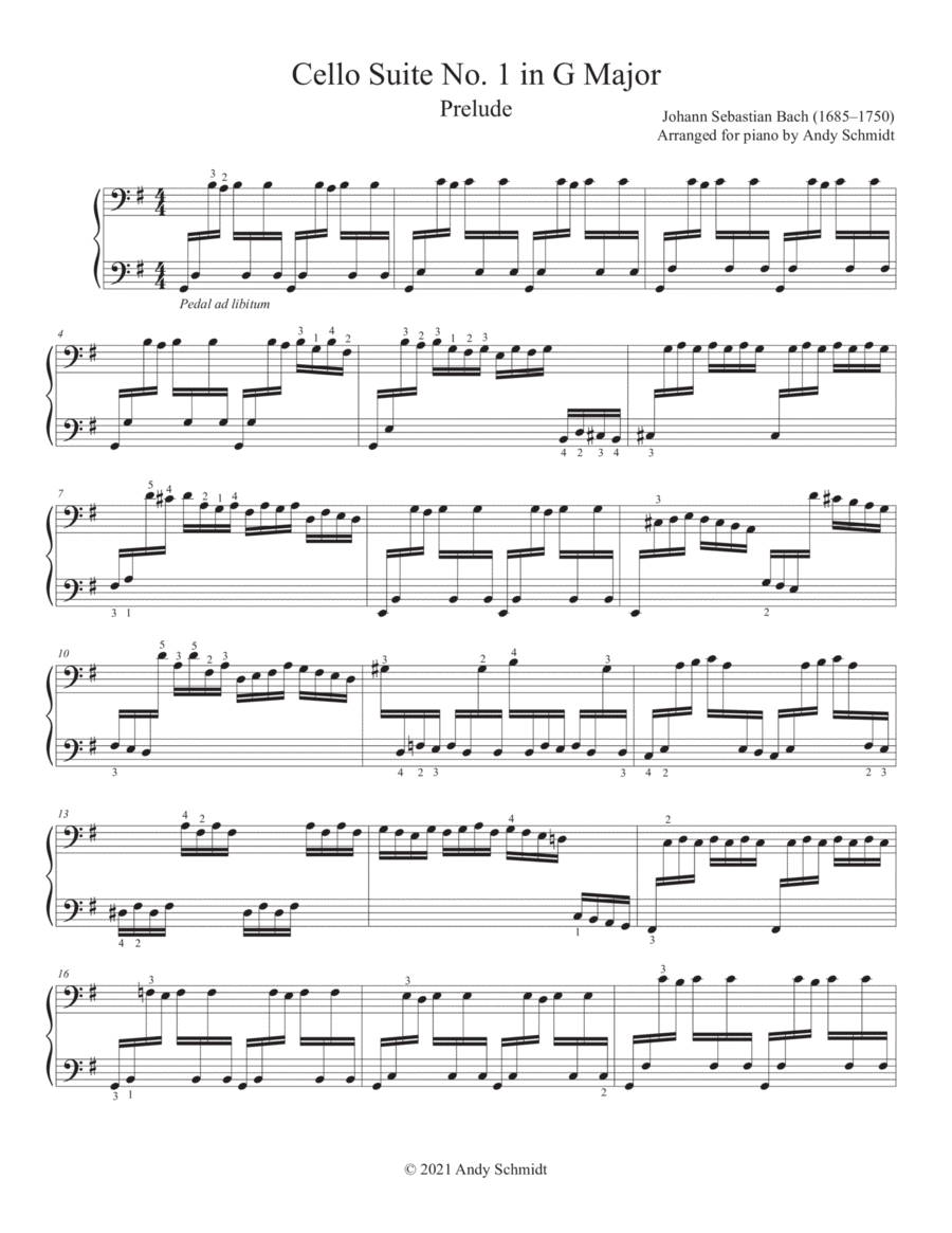 Bach Cello Suite No. 1 in G Major Piano Solo scores gallery preview page 1