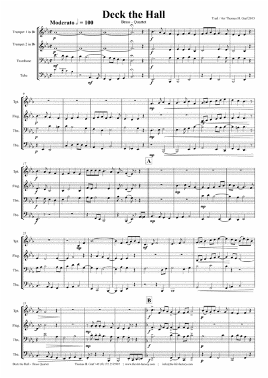 Deck the halls - Christmas Carol - Polyphonic - Brass Quartet Brass Quartet scores gallery preview page 1