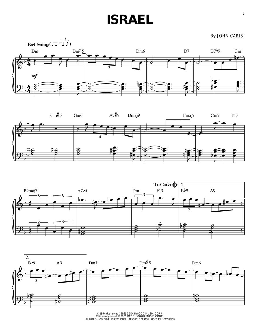 Israel Piano Solo scores gallery preview page 1