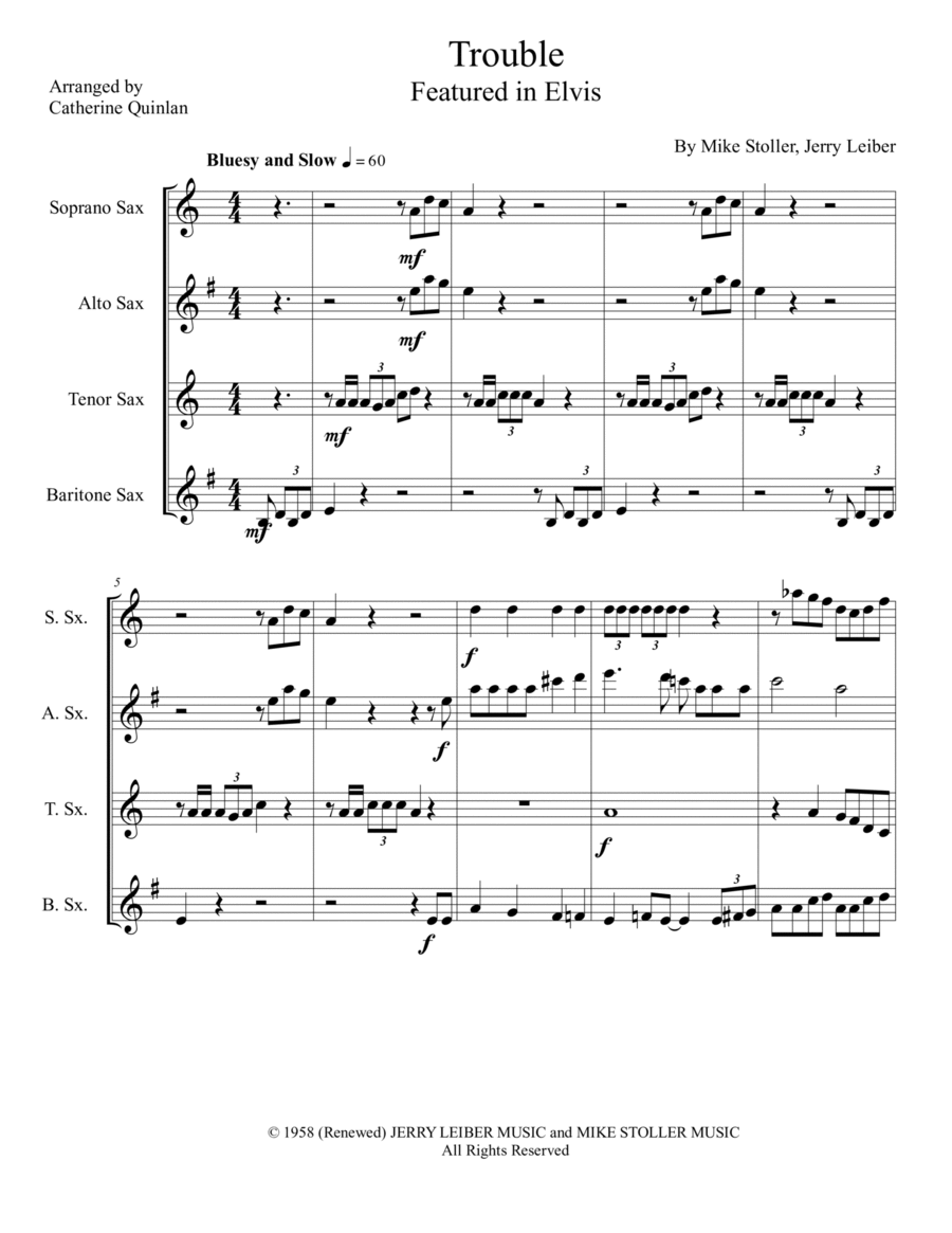 Trouble Saxophone Quartet scores gallery preview page 1