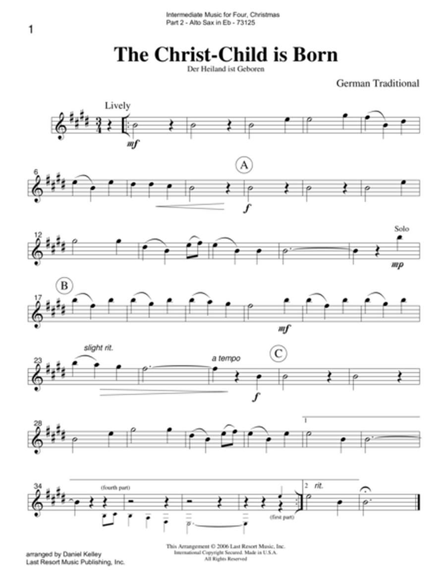 Intermediate Music for Four, Christmas - Part 2 for Alto Saxophone