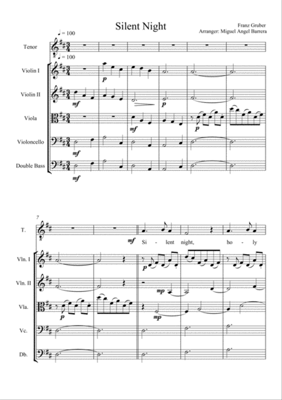 Silent Night For Tenor voice with String Orchestra accompaniment String Orchestra scores gallery preview page 2