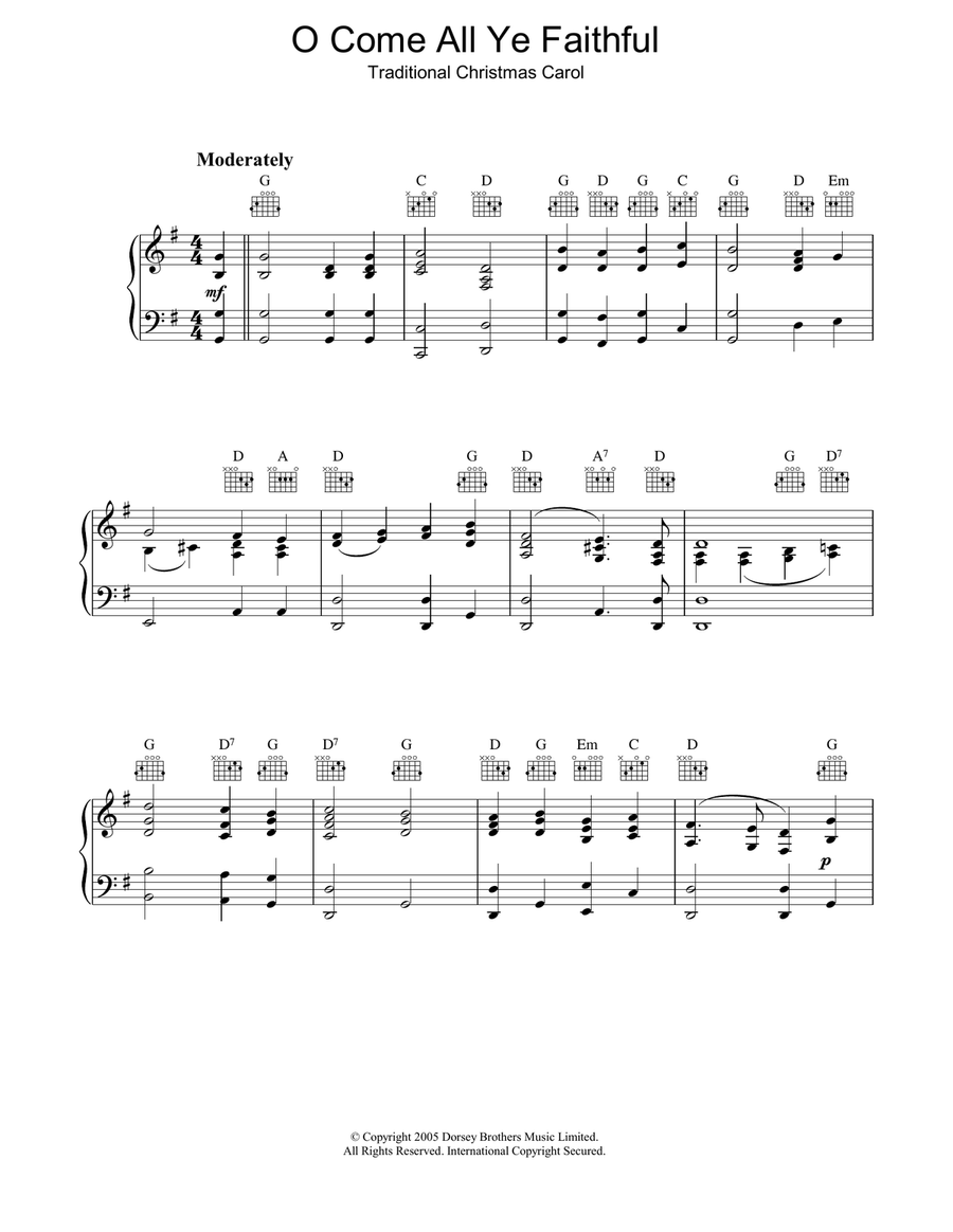 O Come, All Ye Faithful (Adeste Fideles) Piano Solo scores gallery preview page 1