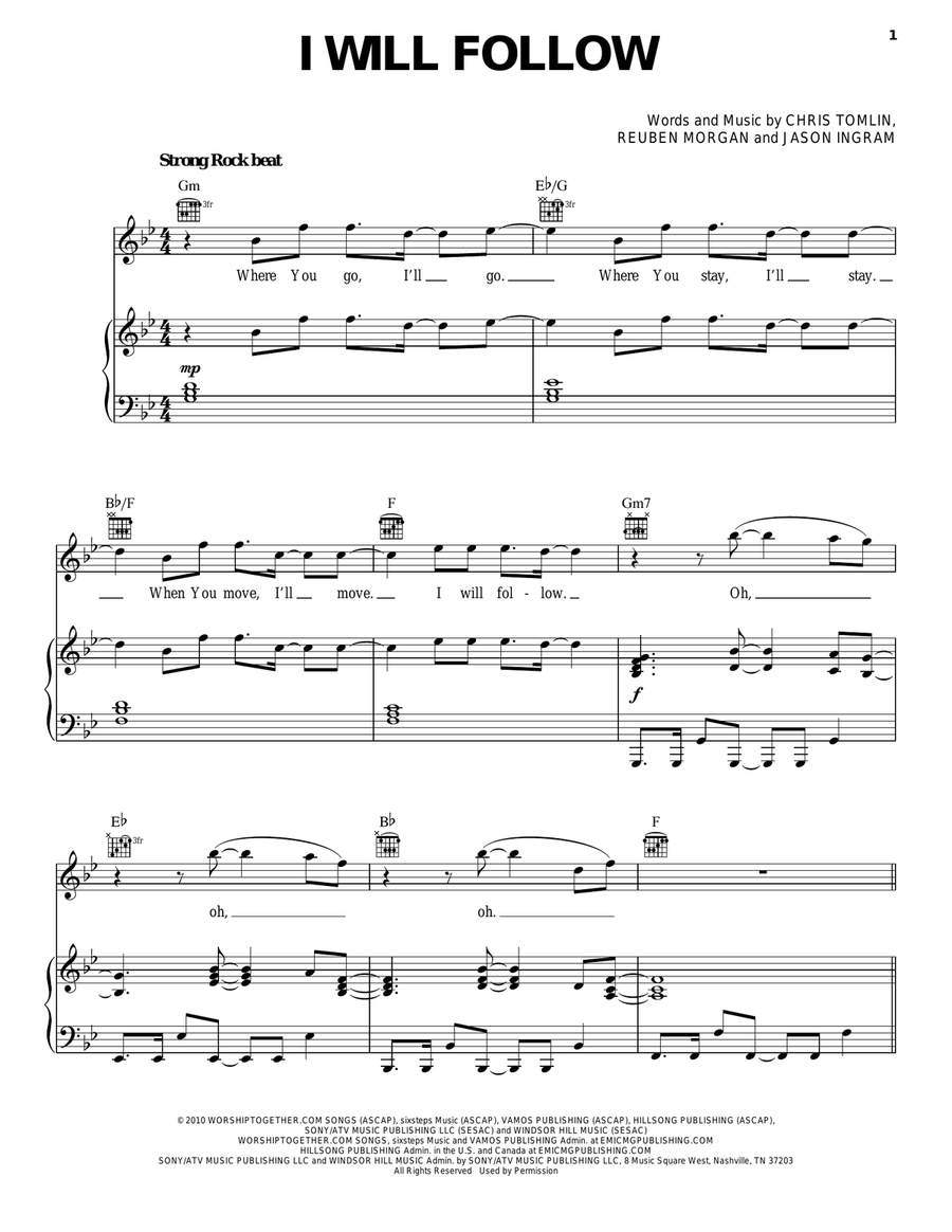 I Will Follow I Will Follow Piano, Vocal, Guitar scores gallery preview page 1