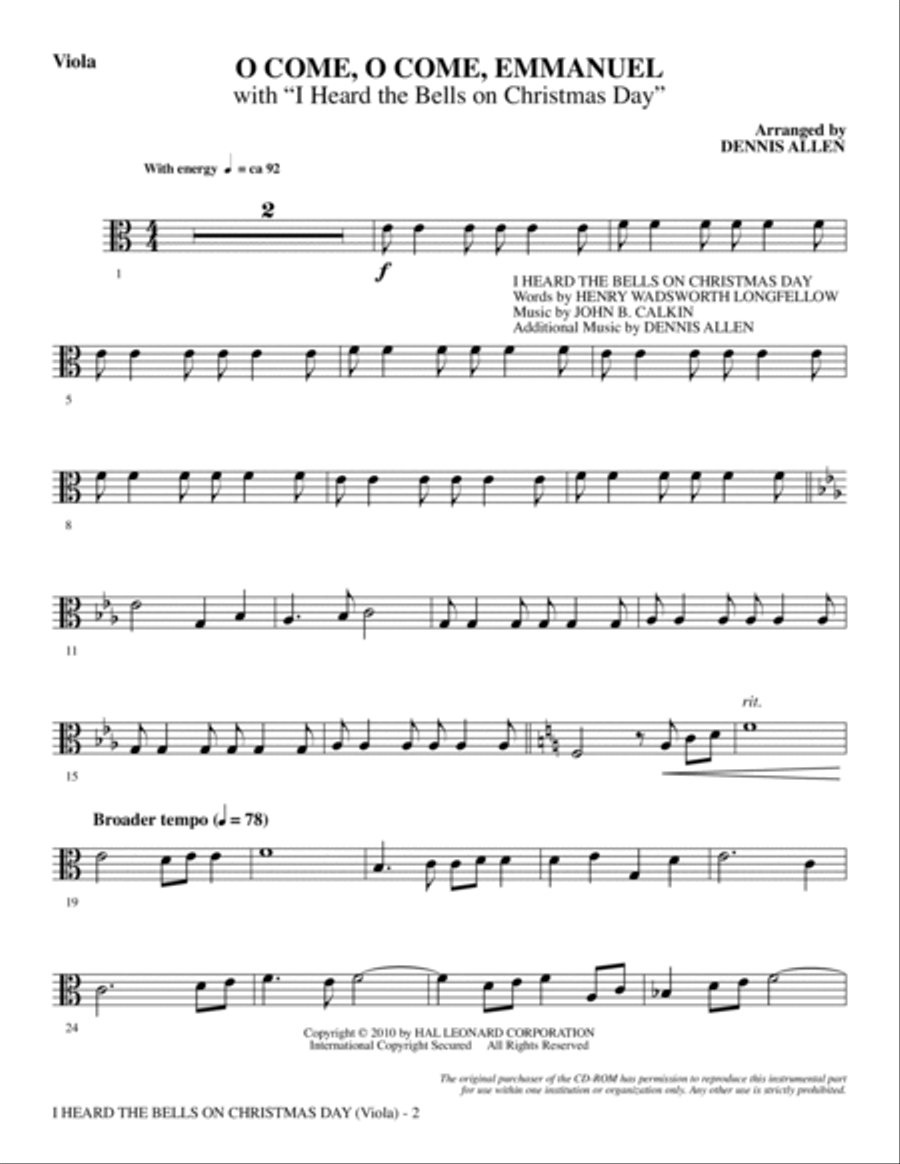 I Heard The Bells On Christmas Day (Celebrating Peace On Earth) - Viola Choir scores gallery preview page 2