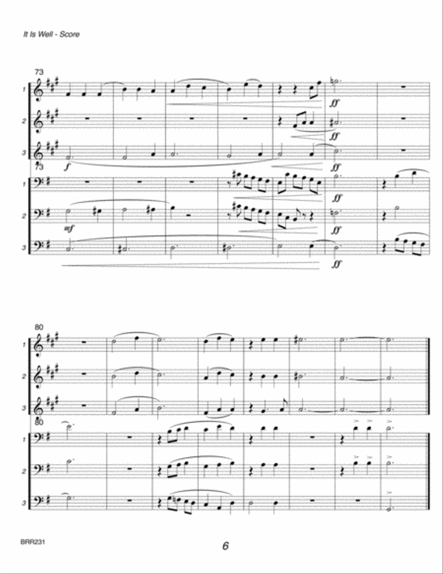 IT IS WELL WITH MY SOUL - 3 TRUMPETS and 3 TROMBONES (unaccompanied) Brass Ensemble scores gallery preview page 6