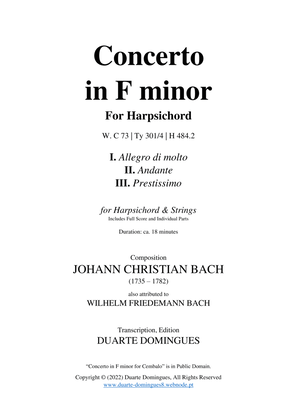 Book cover for Concerto in F Minor for Harpsichord & Strings, WC 73 (Full Score & Parts)