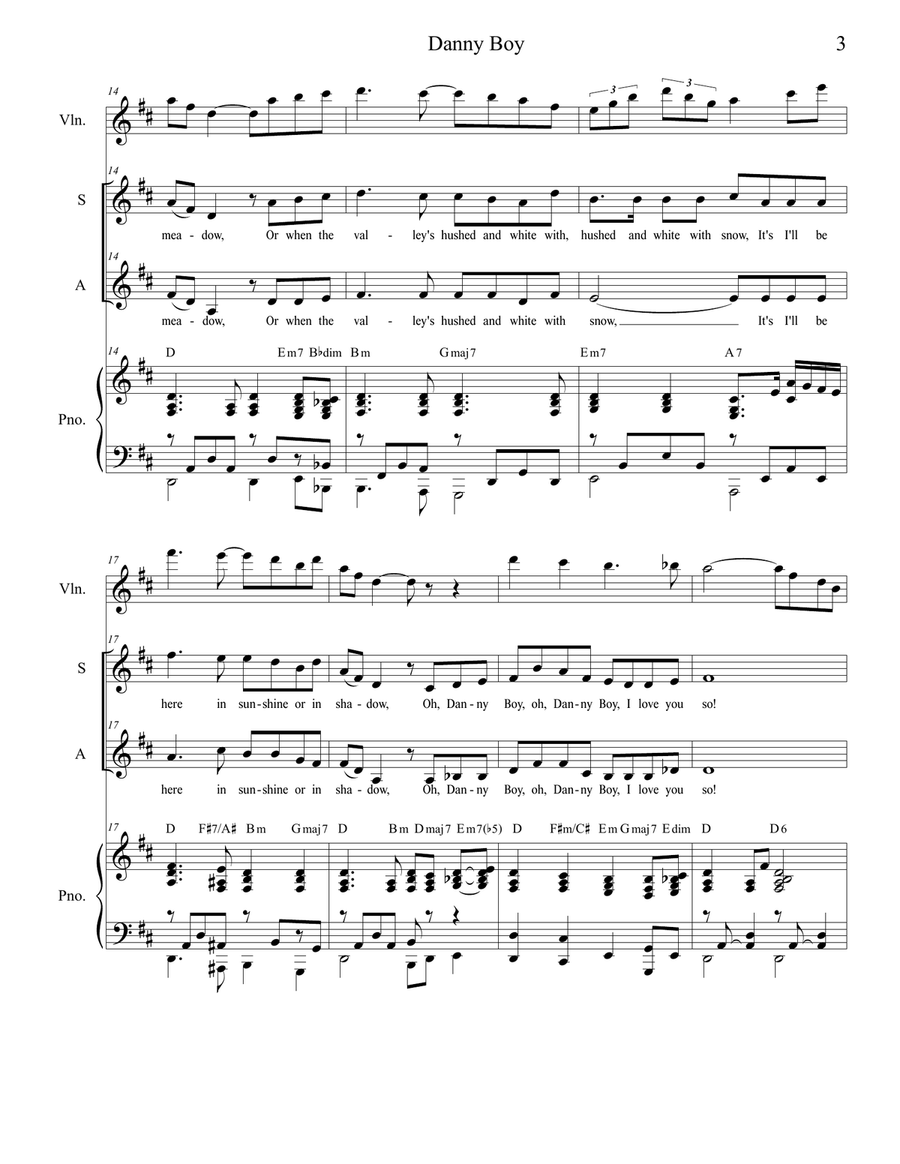 Danny Boy (Duet for Soprano and Alto Solo) Alto Voice scores gallery preview page 3