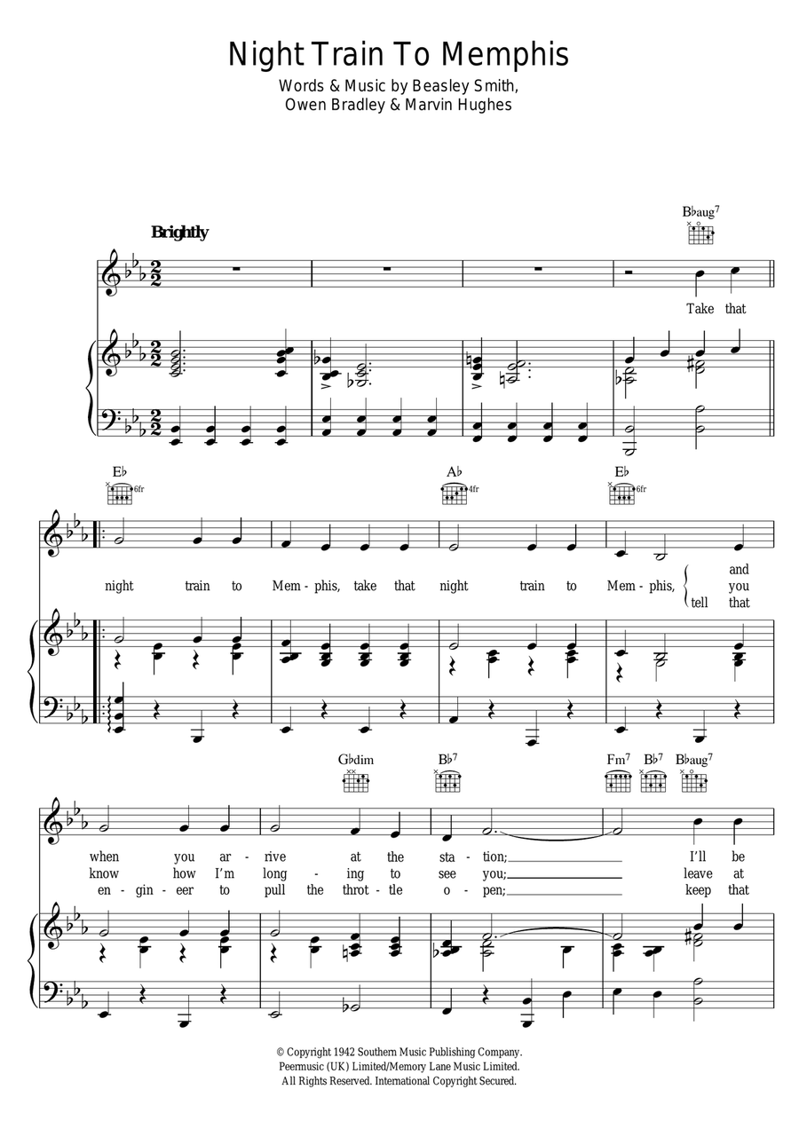 Night Train To Memphis Piano, Vocal, Guitar scores gallery preview page 1