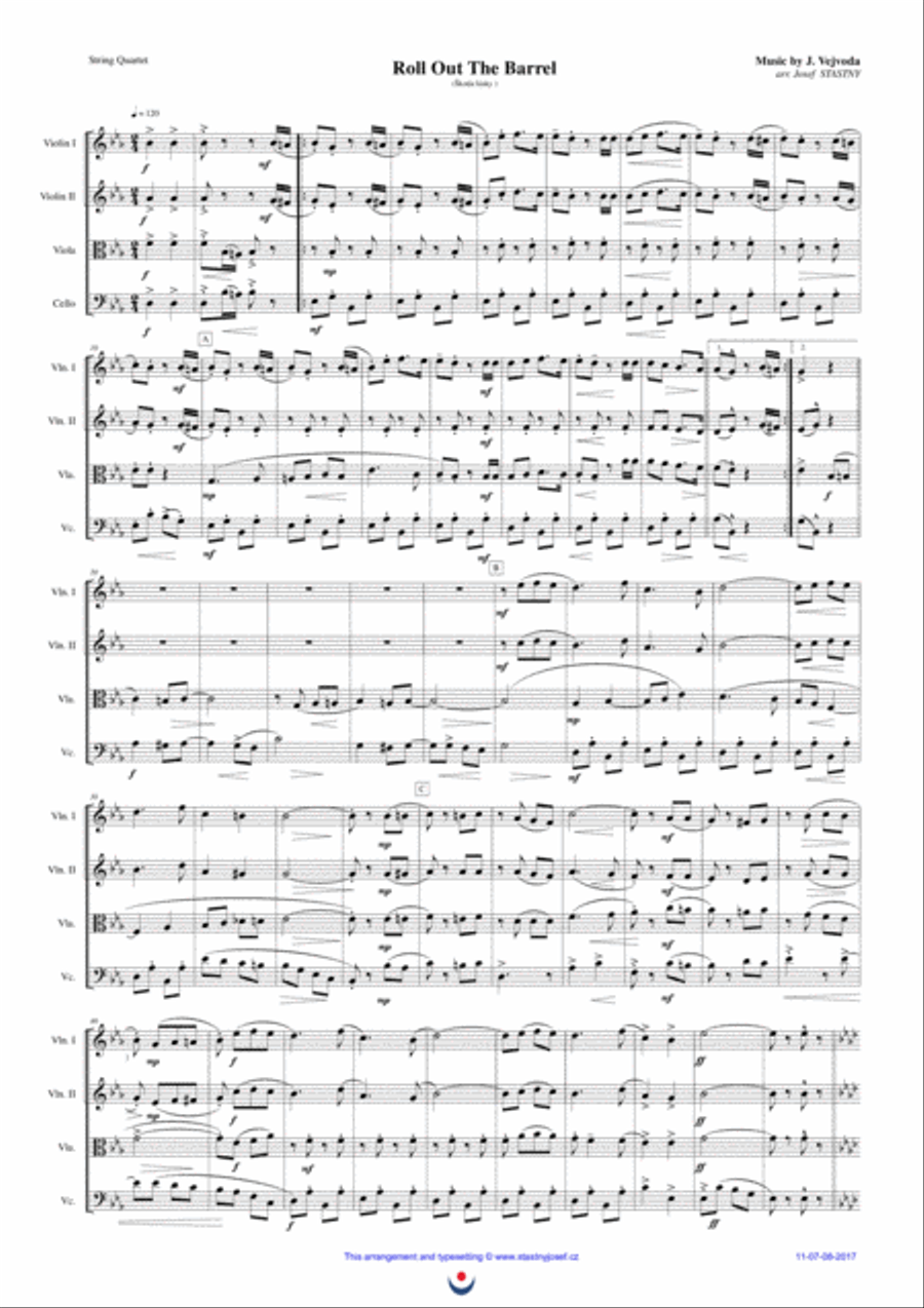 Roll Out The Barrel String Quartet scores gallery preview page 1