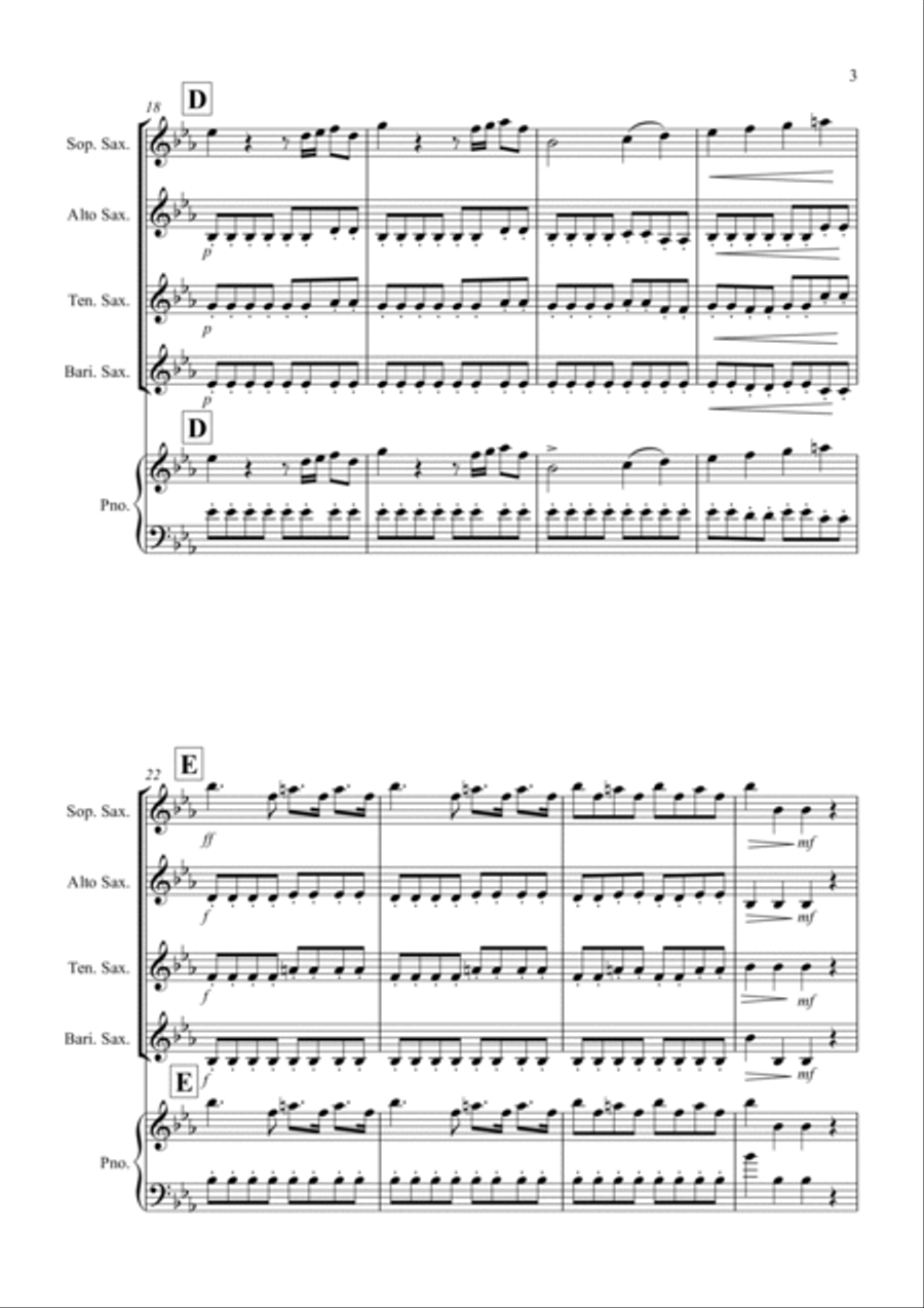 Eine Kleine Nachtmusik (1st movement) for Saxophone Quartet Saxophone Quartet scores gallery preview page 3