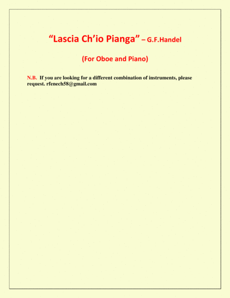Lascia Ch'io Pianga - From Opera 'Rinaldo' - G.F. Handel ( Oboe and Piano) image number null