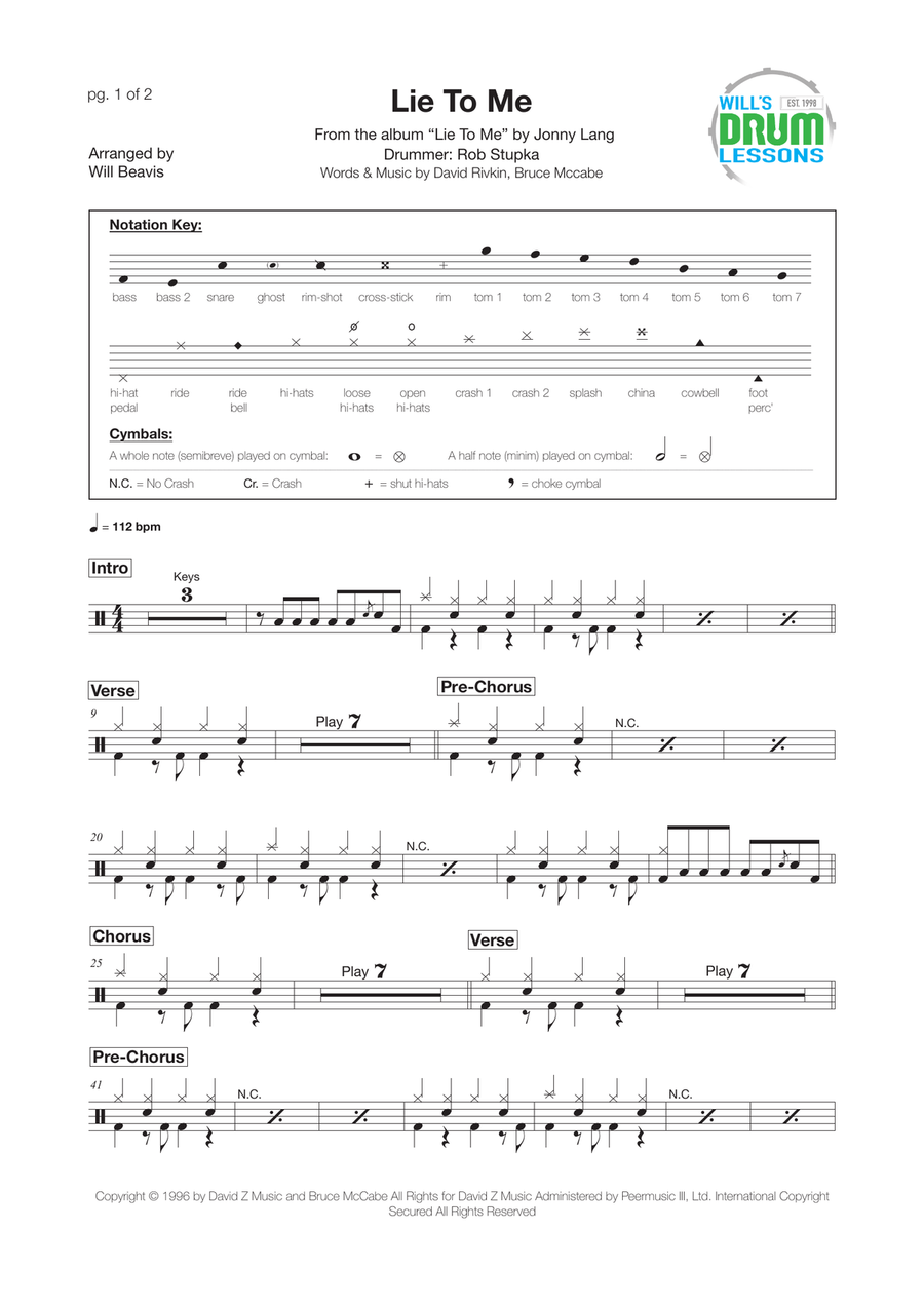 Lie To Me Lie To Me Drum Set scores gallery preview page 1