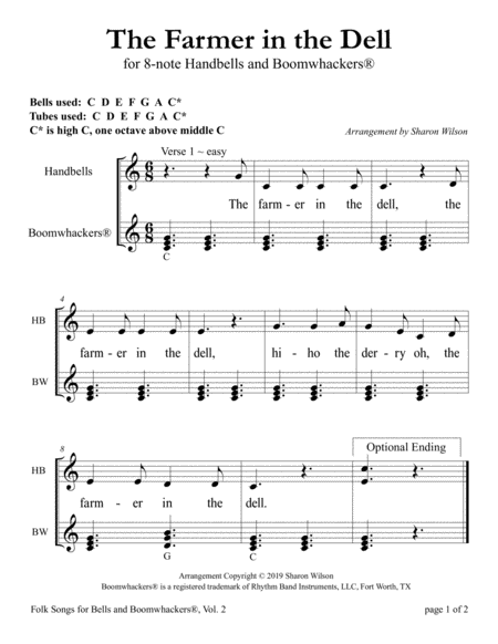 “The Farmer in the Dell” for 8-note Bells and Boomwhackers® (with Black and White Notes) image number null