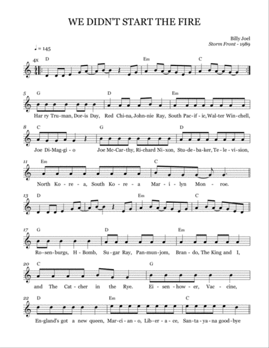 We Didn't Start The Fire Voice scores gallery preview page 1